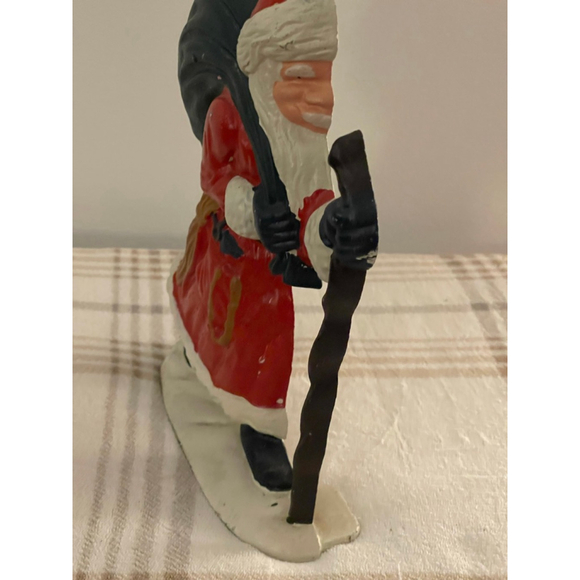 Vintage Cast Iron Santa Claus Doorstop 9” Walking Stick Red Coat Christmas - Picture 4 of 7